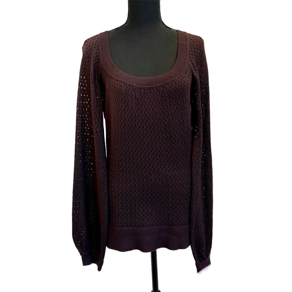 Line dark plum purple mesh knit long sleeve sweater Sz S